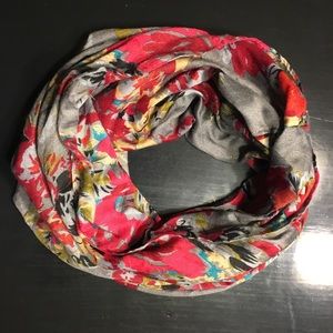 Gray with multi color design infinity scarf.